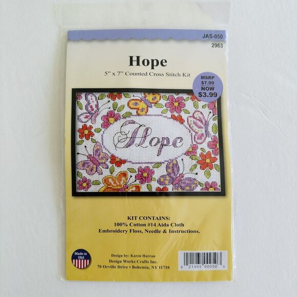 Set Of 2 Vintage Counted Cross Stitch Kits 5x7 Design Works Crafts Hope & Menu - Picture 2 of 5